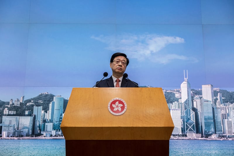 A March 21, 2023, photo shows Hong Kong Chief Executive John Lee in Hong Kong.